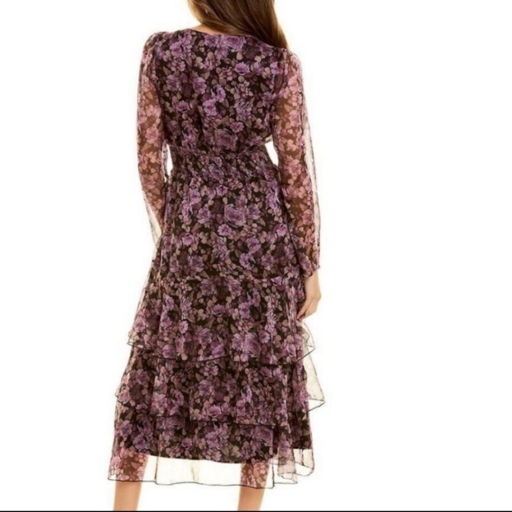 Lucy Paris Bristol Maxi Dress Purple Dark Floral V-neck Tiered Ruffled - Picture 2 of 15